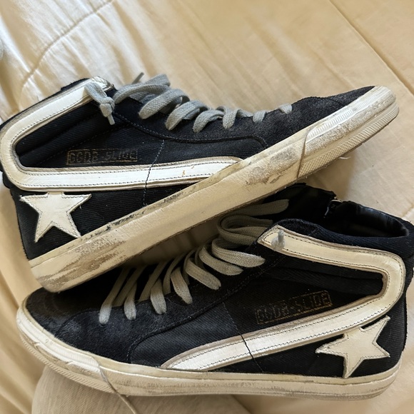 Golden Goose Shoes - Golden Goose Slide High Top Sneakers Trainers Black Leather white Stripe 38/ US